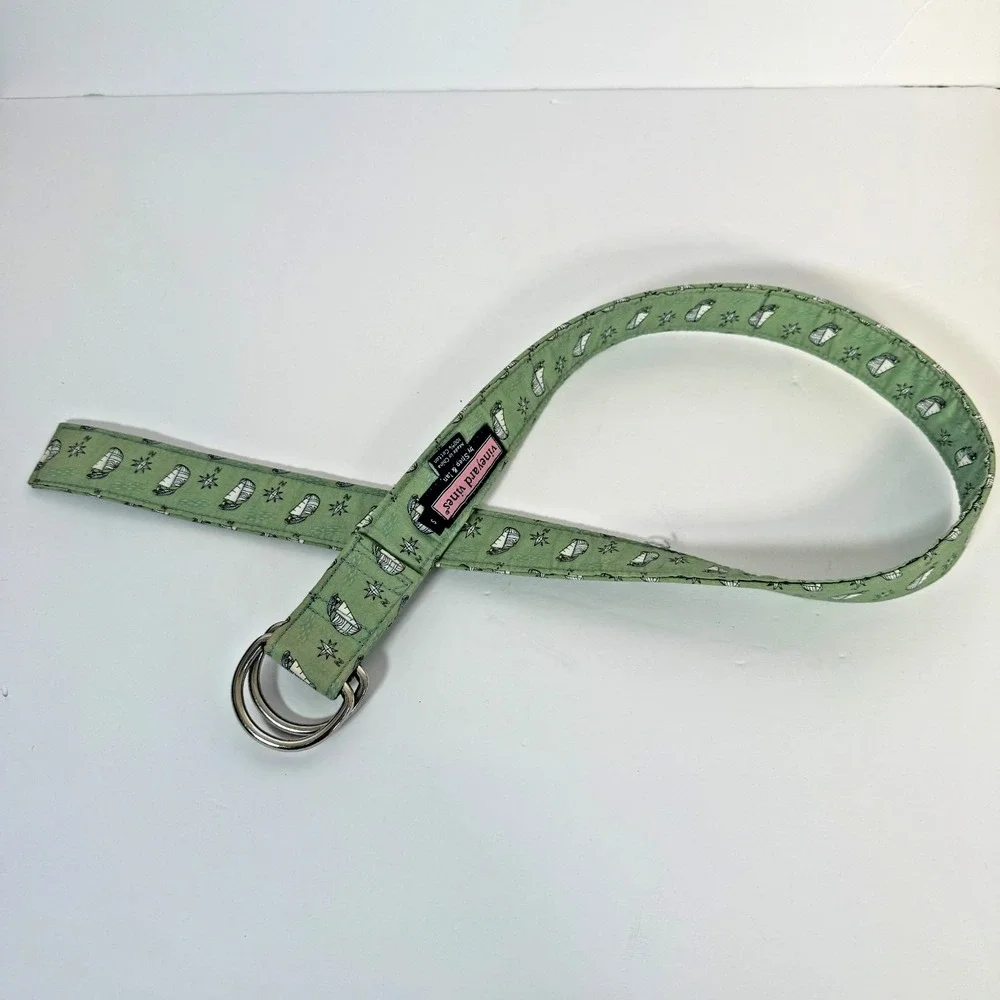 Vineyard Vines Belt Mens Small Sailboat Print Green Beach Fishing Casual Outdoor